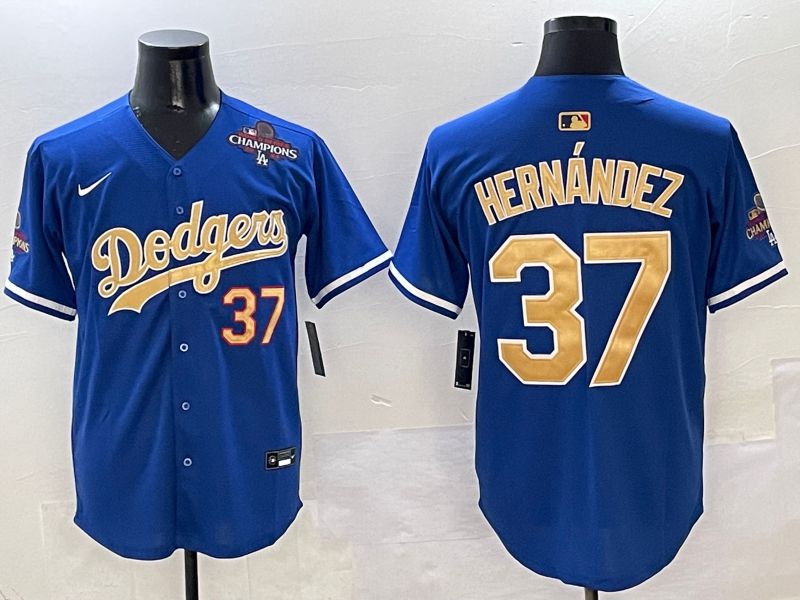 Men Los Angeles Dodgers #37 Hernandez Blue Gold Game Nike 2025 MLB Jersey style 2